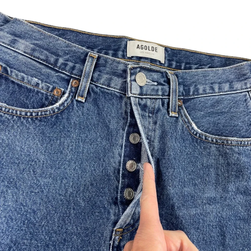 AGOLDE Parker Angled Hem‎ Jean Skirt in Favor Blue Denim Size 25 A9108-1371